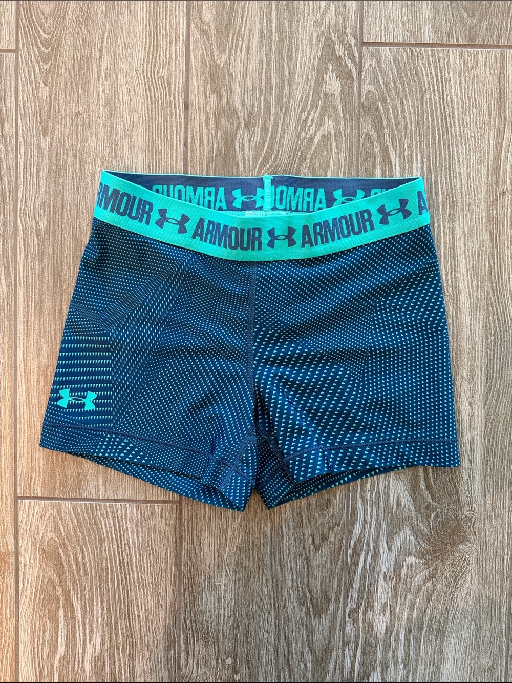 Under Armour Teal and Navy Printed Workout Bike Shorts